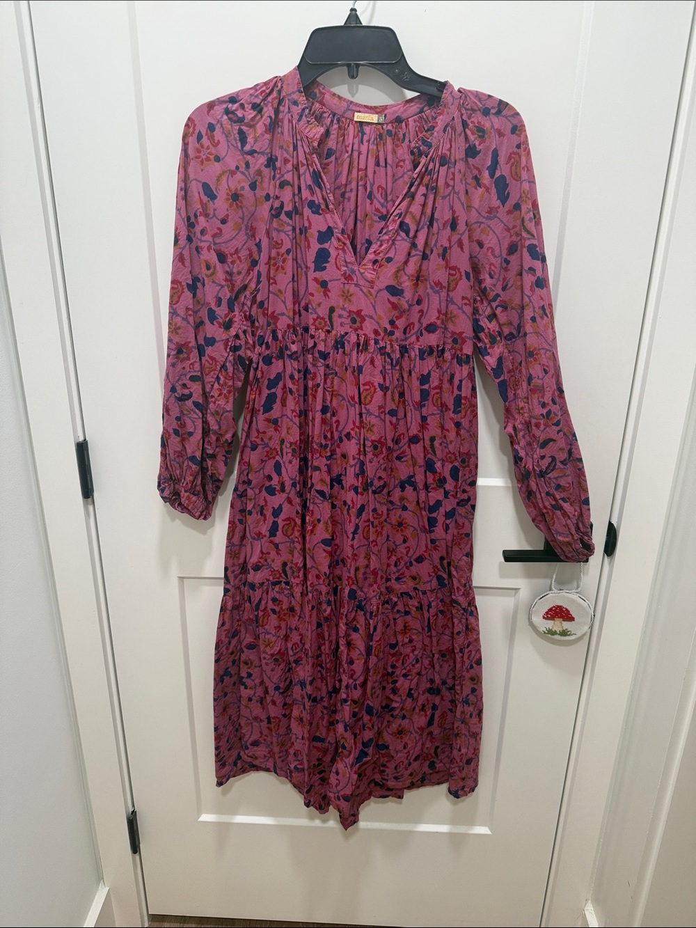 Matta Pink Floral Long-Sleeve Tiered V-Neck Nap Dress